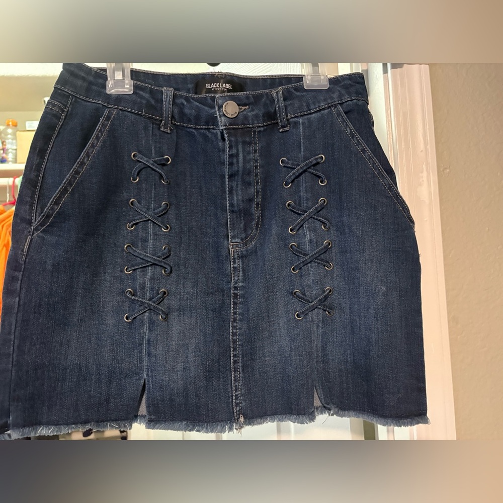 Black Label Lace-Up Denim Mini Skirt - Dark Blue